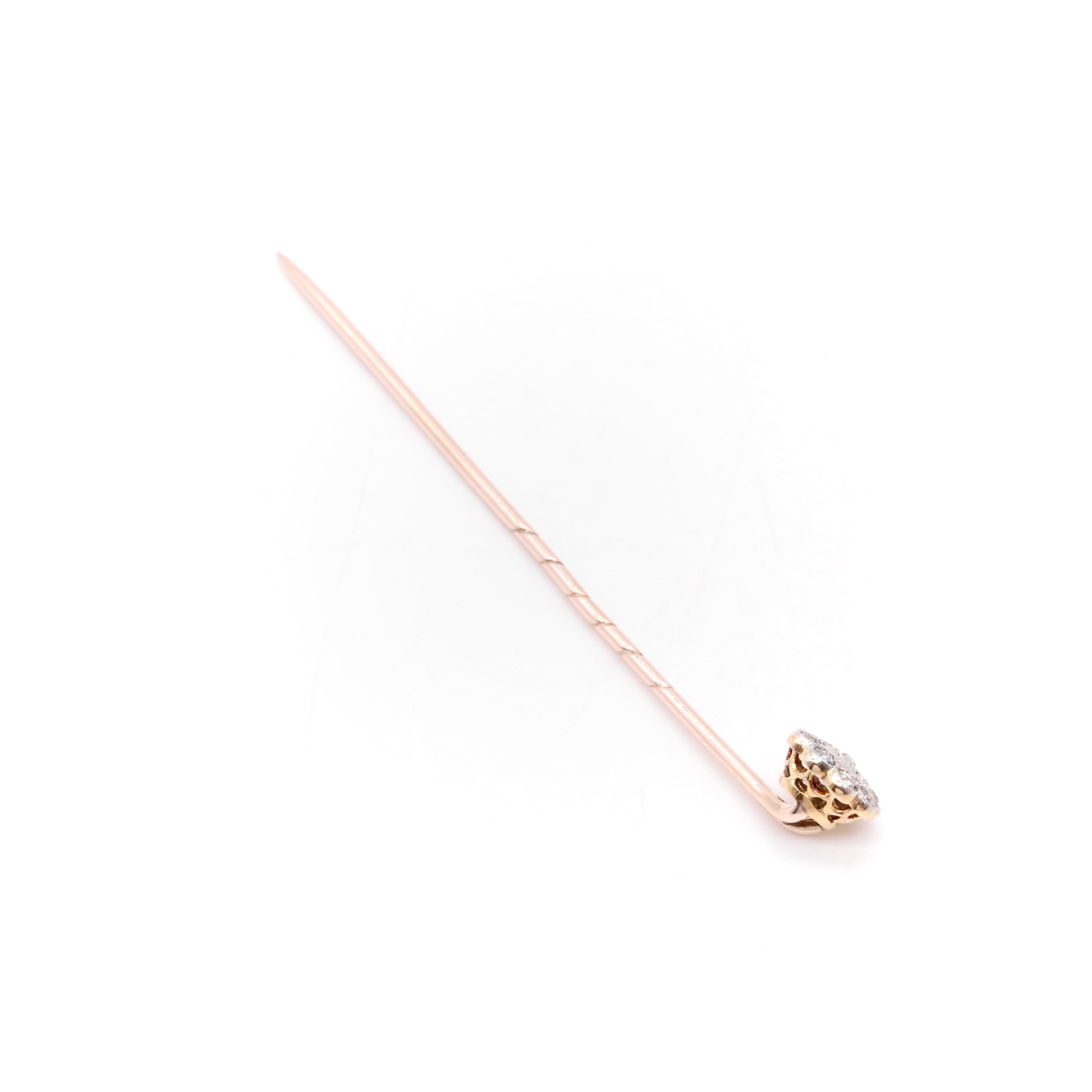 Antique Edwardian 15K Yellow Gold & Platinum Old Cut Diamond Daisy Stick Pin For Sale 2