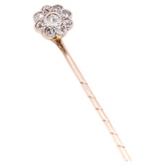 Antique Edwardian 15K Yellow Gold & Platinum Old Cut Diamond Daisy Stick Pin