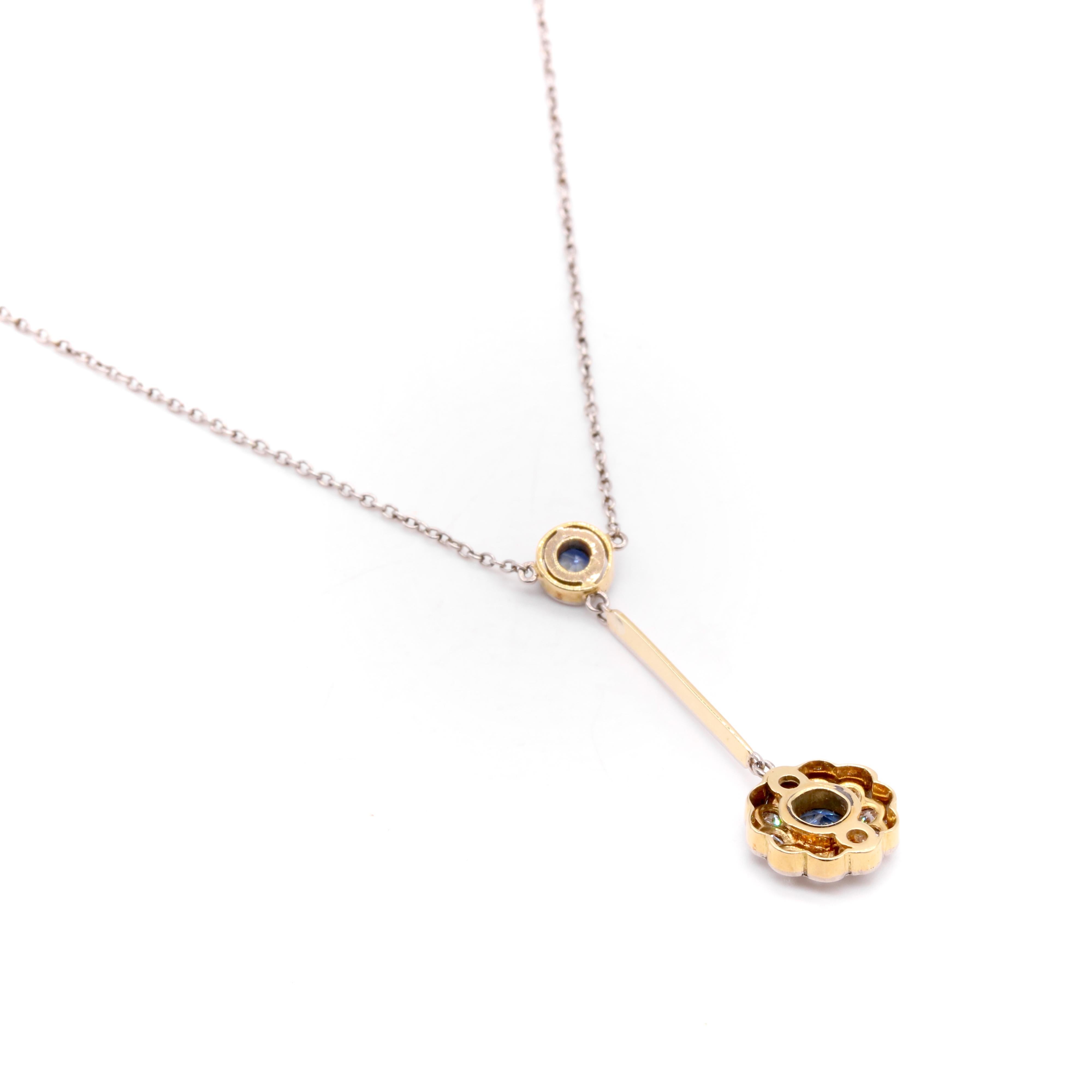 Collier marguerite antique édouardien en or jaune 15K et platine avec saphirs et diamants en vente 4