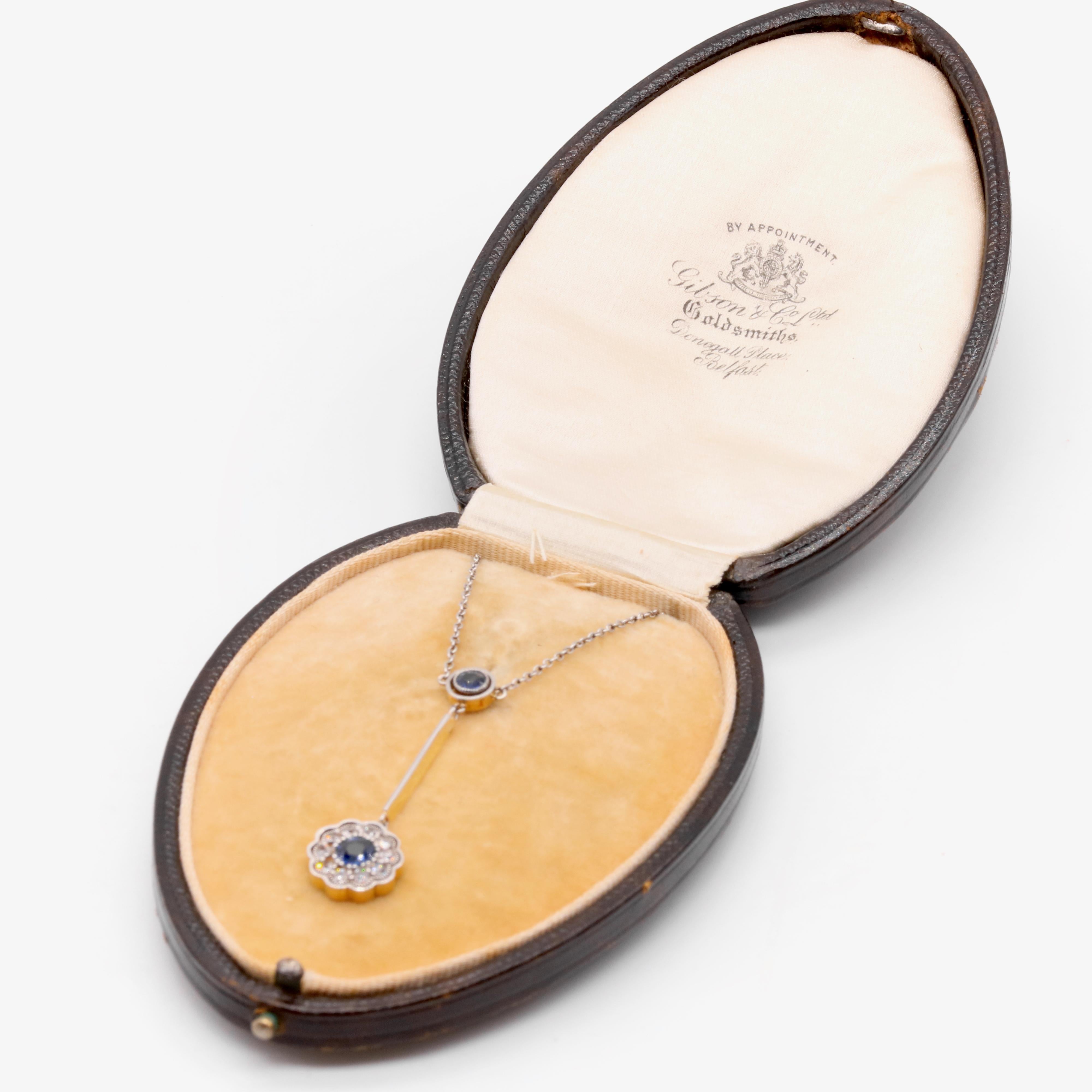 Collier marguerite antique édouardien en or jaune 15K et platine avec saphirs et diamants en vente 5