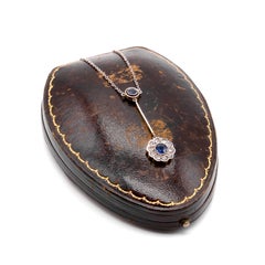 Antique Edwardian 15K Yellow Gold & Platinum Sapphire and Diamond Daisy Necklace