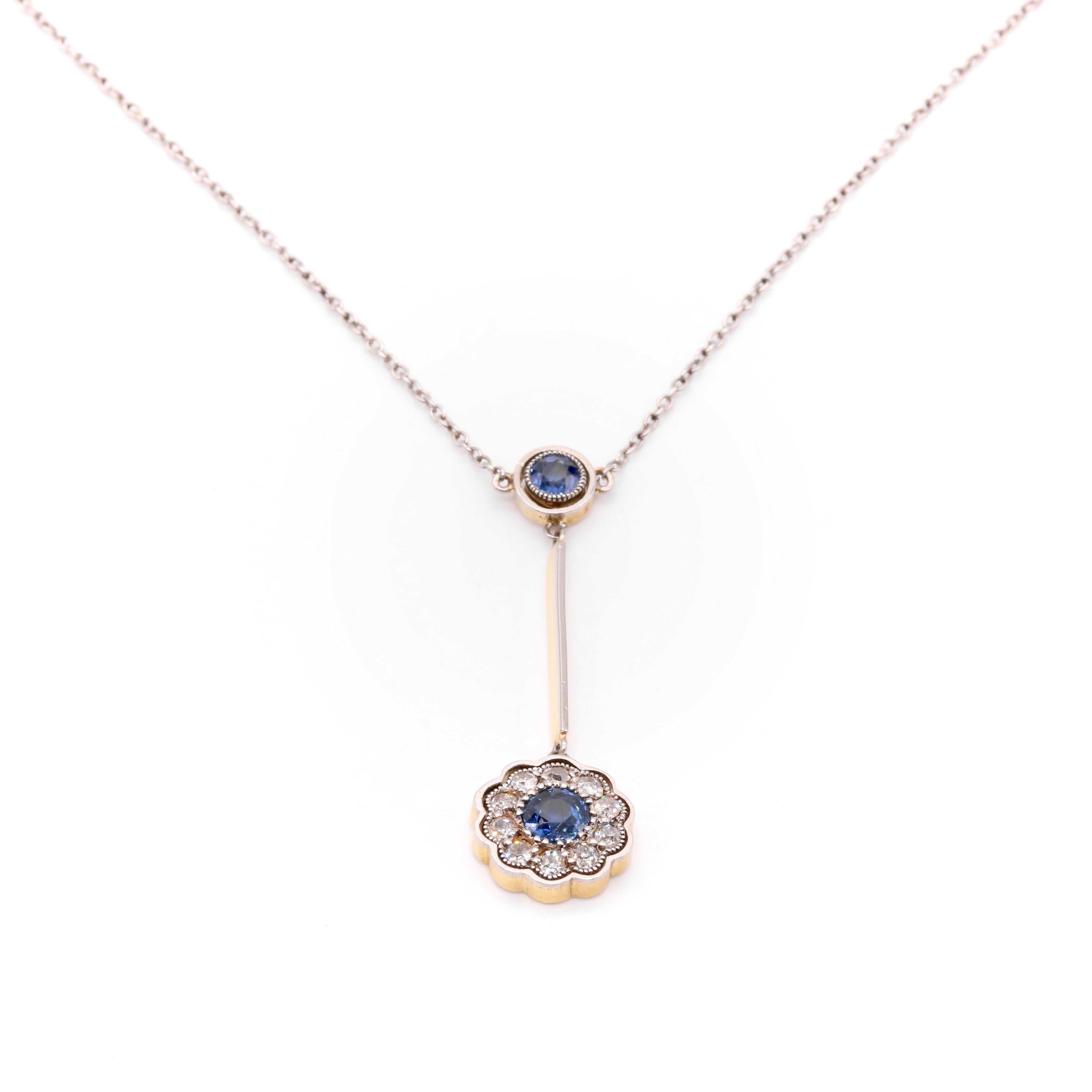 Collier marguerite antique édouardien en or jaune 15K et platine avec saphirs et diamants Unisexe en vente