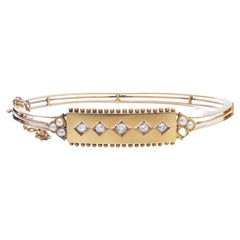 Antique Edwardian 15kt Gold Bangle with Pearls and Old, Cut Diamonds