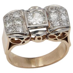 Antique Edwardian 15 Karat Gold & Silver Ring with Old Cut Diamonds