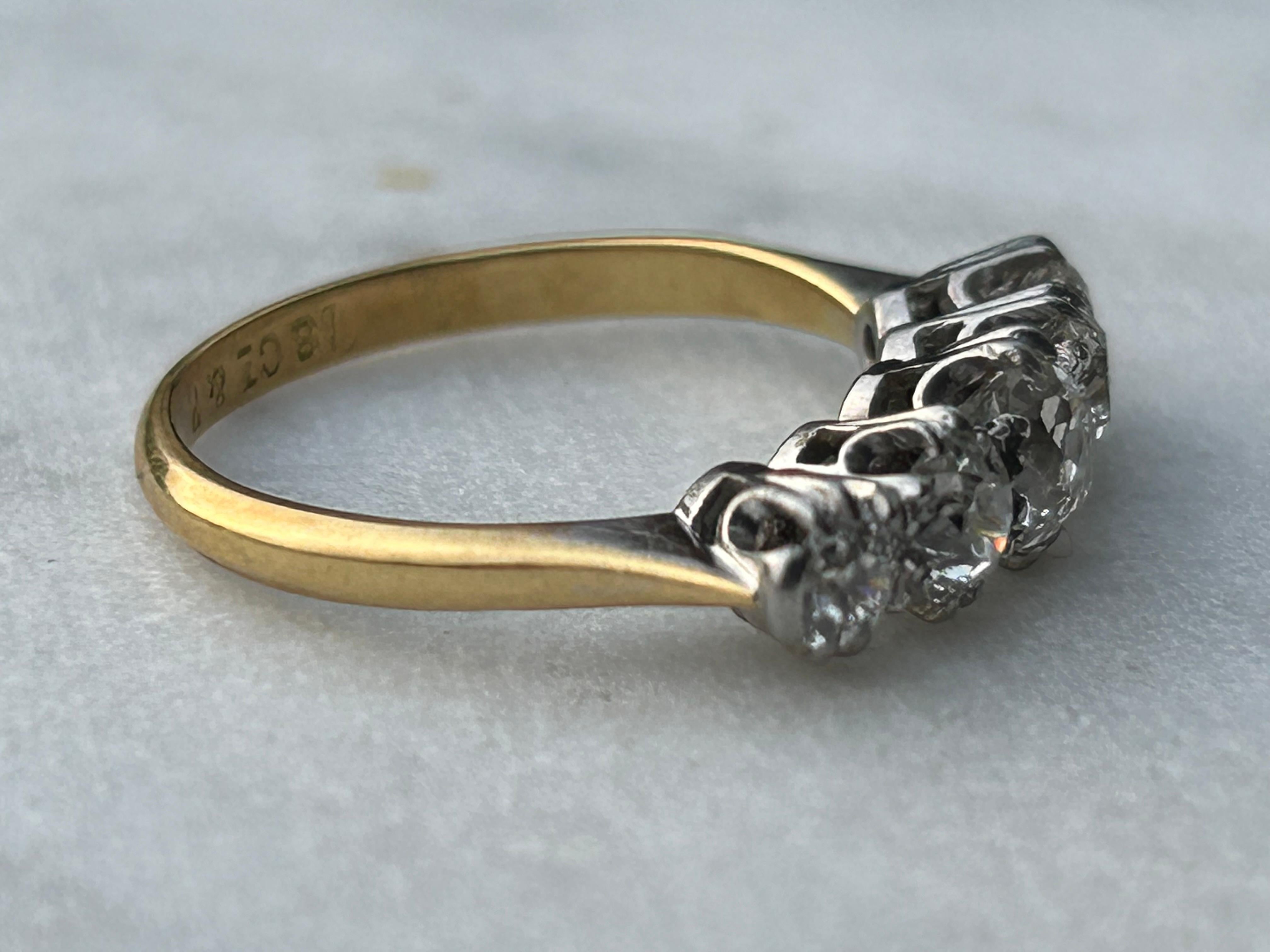 Antique Edwardian 1.65 carat Five Stone Old Mine Cut Diamond Ring For Sale 6
