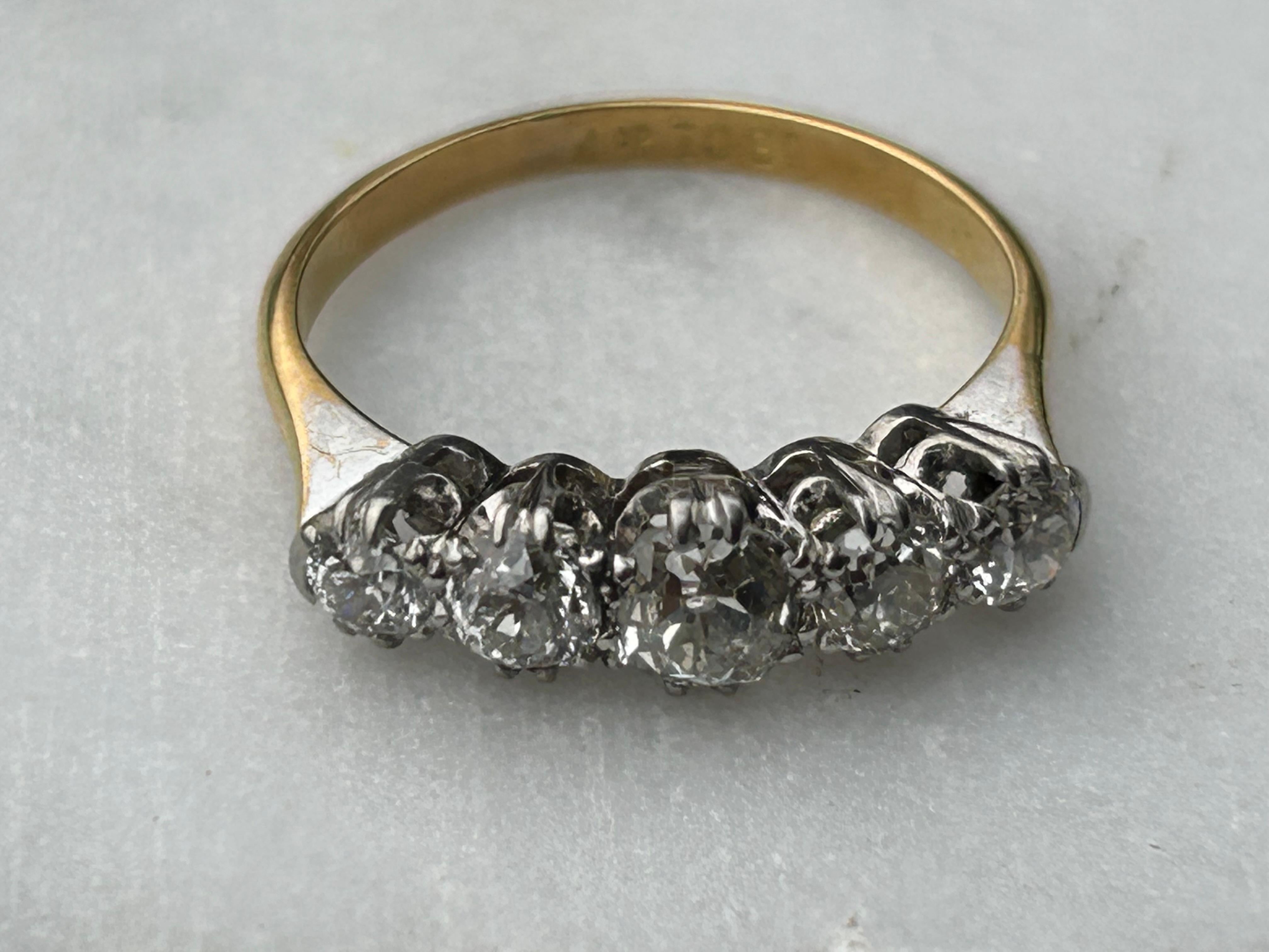 Antique Edwardian 1.65 carat Five Stone Old Mine Cut Diamond Ring For Sale 8