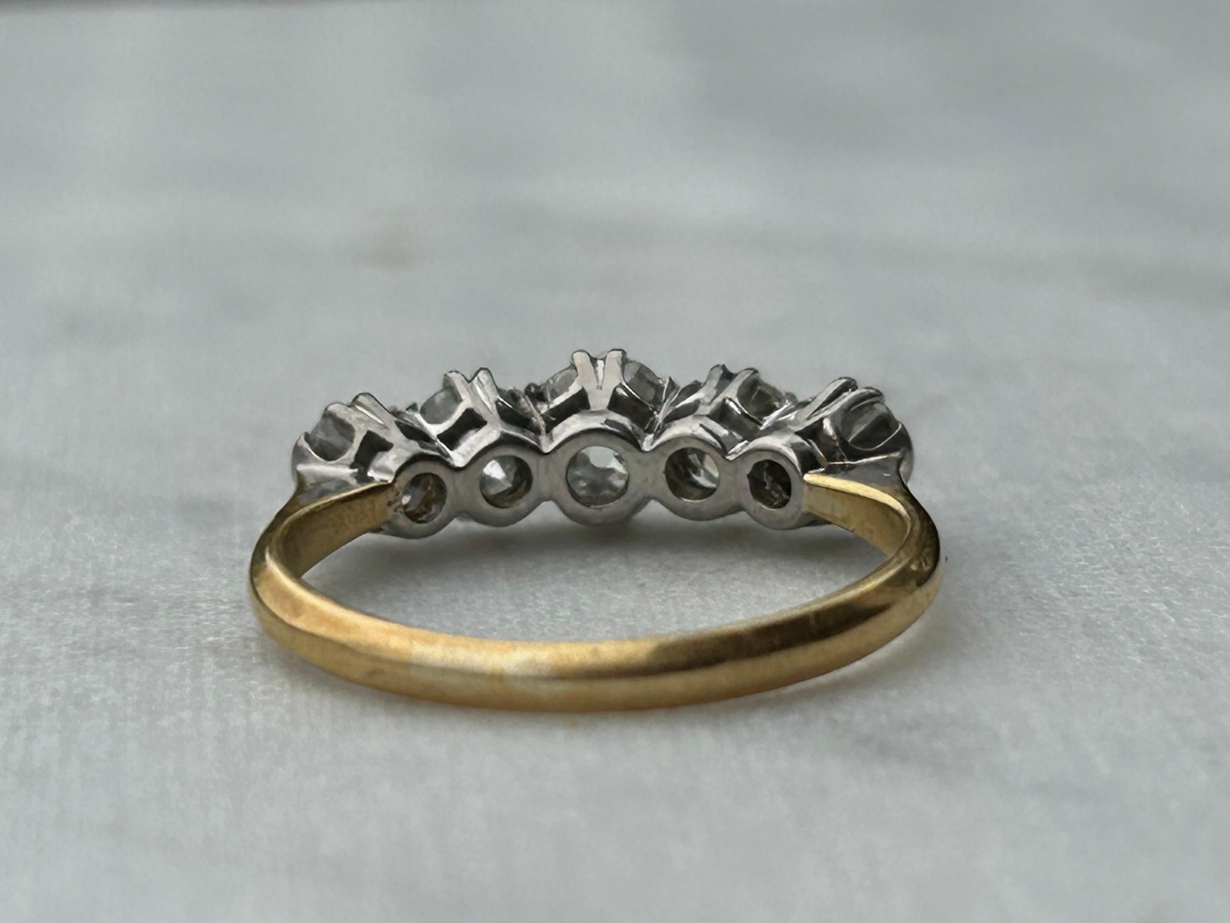 Antique Edwardian 1.65 carat Five Stone Old Mine Cut Diamond Ring For Sale 12