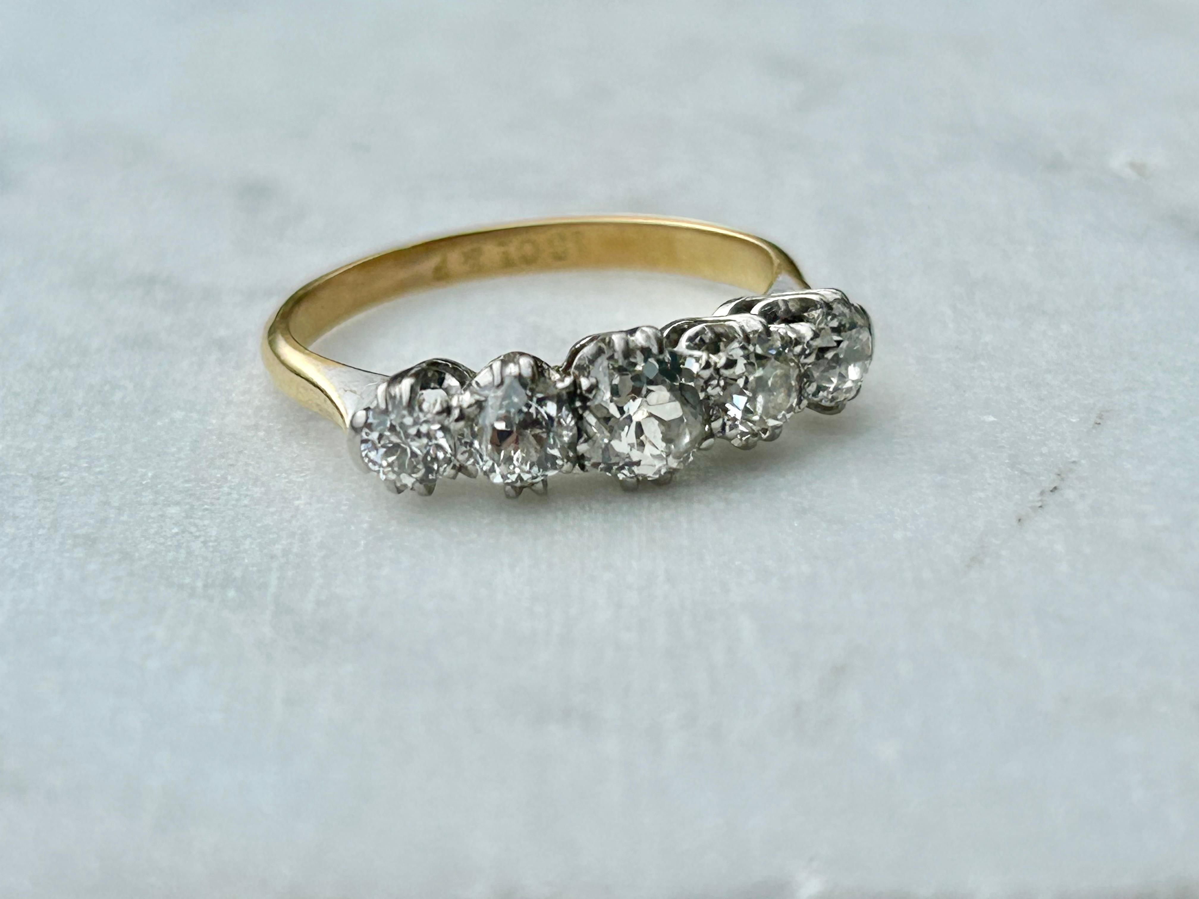 Women's Antique Edwardian 1.65 carat Five Stone Old Mine Cut Diamond Ring For Sale