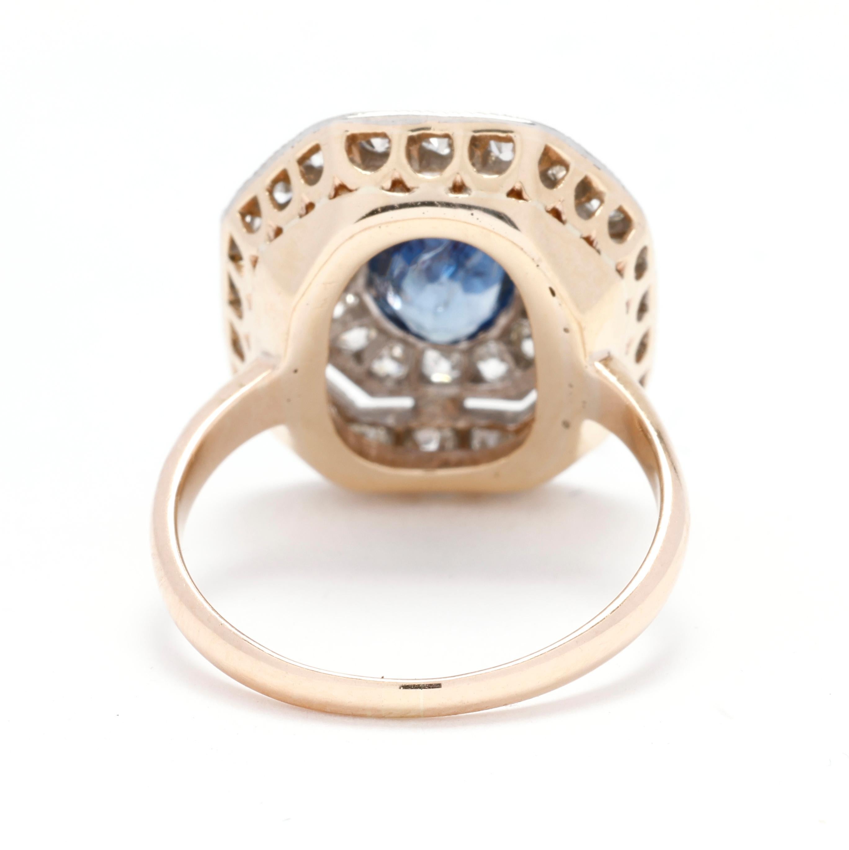 Oval Cut Antique Edwardian 1.66ctw Sapphire and Diamond Ring, Platinum and 14kYellow Gold For Sale