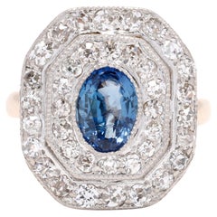 Antiker edwardianischer Ring mit 1,66 Karat Saphir und Diamant, Platin und 14 Karat Gelbgold