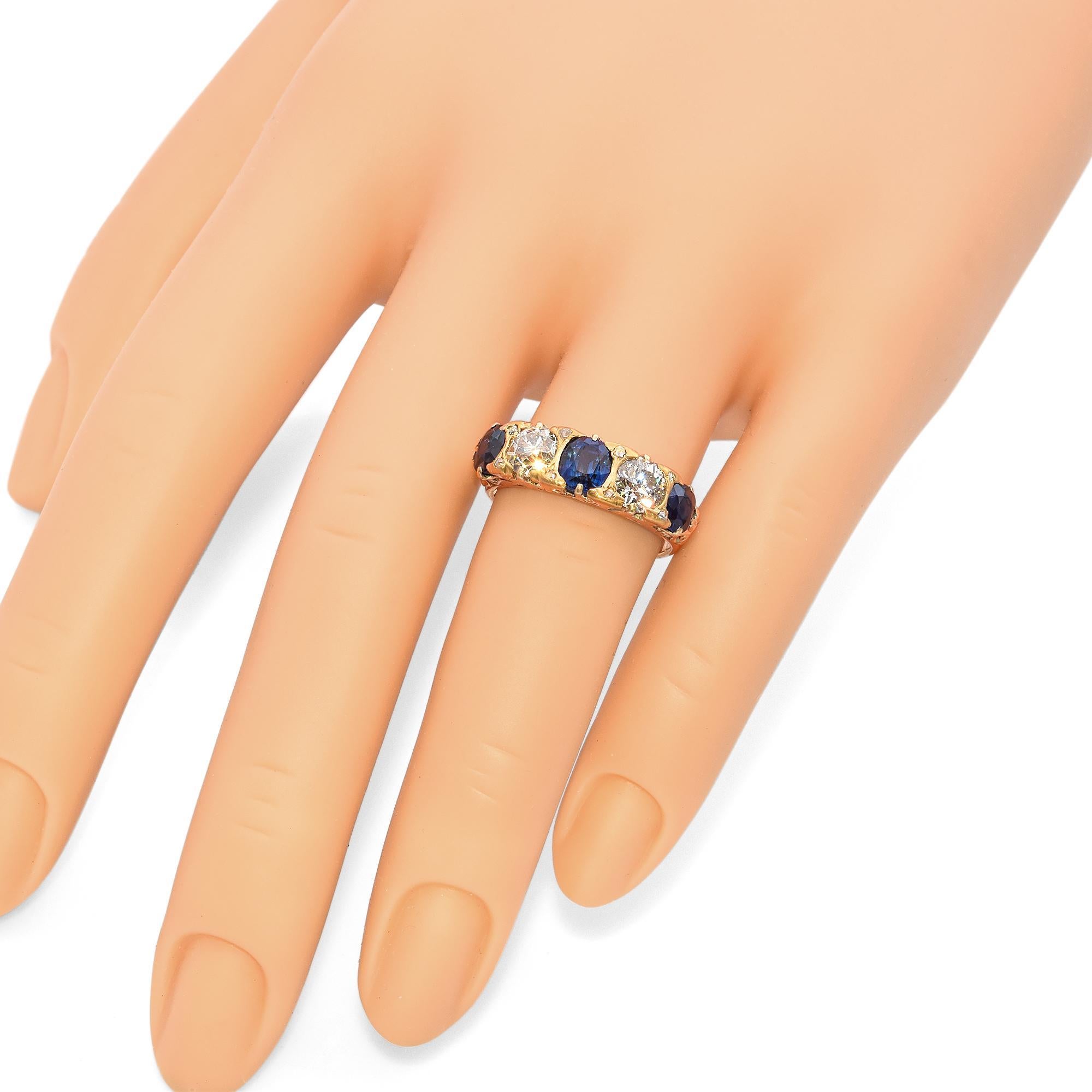 Antique Edwardian 16k Yellow Gold Sapphire and Diamond Five Stone Ring 2