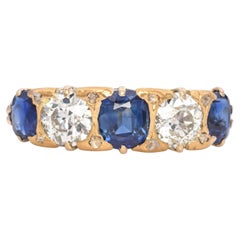 Bague édouardienne ancienne en or jaune 16 carats, saphir et diamants