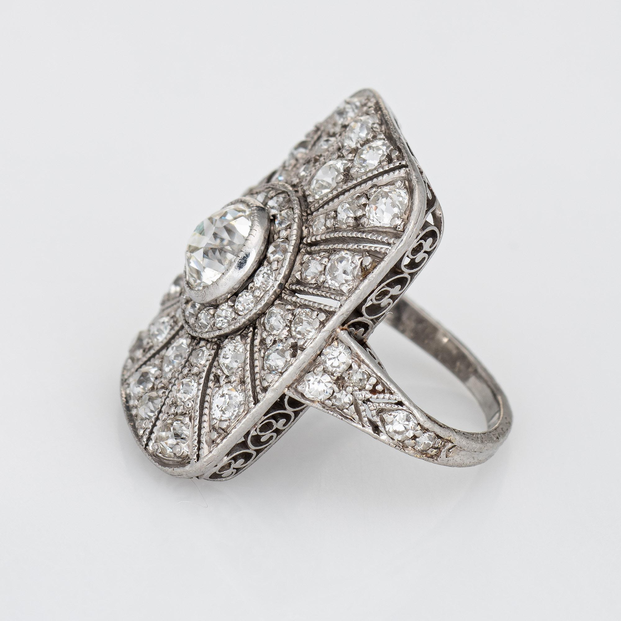 Antique Edwardian 1.70ct Diamond Ring Vintage Platinum Square Plaque Jewelry 4 In Good Condition In Torrance, CA