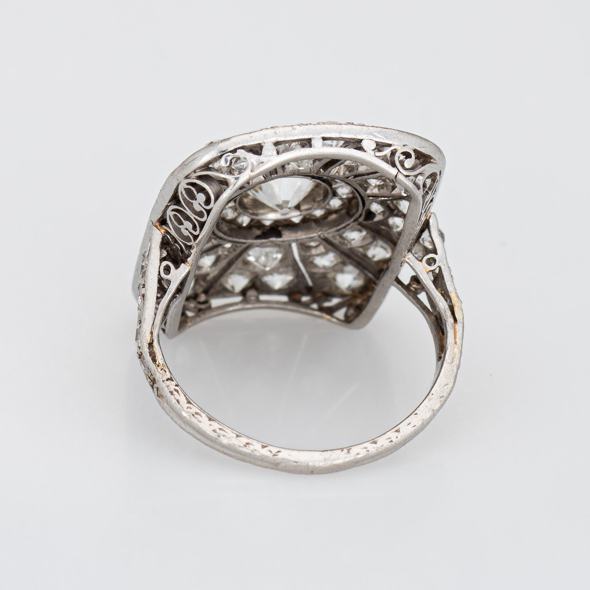 Women's or Men's Antique Edwardian 1.70ct Diamond Ring Vintage Platinum Square Plaque Jewelry 4