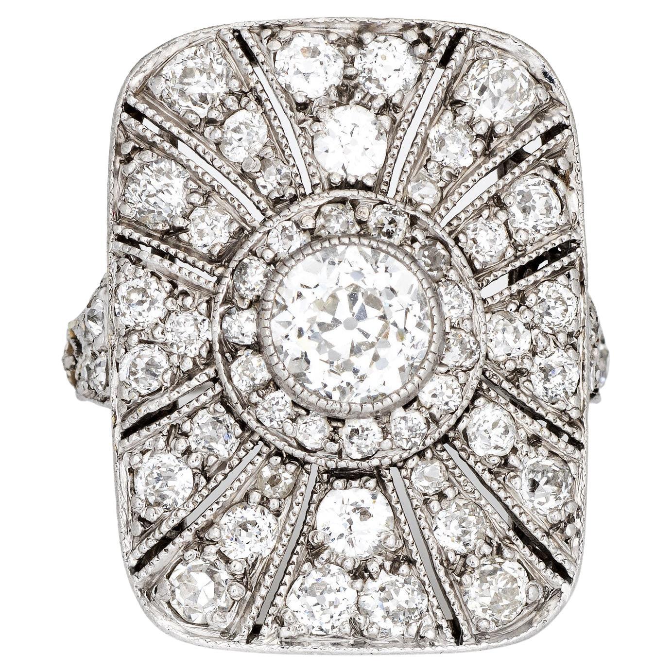 Antique Edwardian 1.70ct Diamond Ring Vintage Platinum Square Plaque Jewelry 4