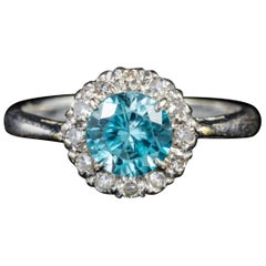 Antique Edwardian 18 Carat Gold circa 1915 Blue Zircon Diamond Ring