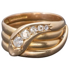 Antique Edwardian 18 Carat Gold Dated 1906 Diamond Snake Ring