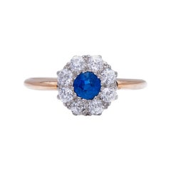 Antique Edwardian, 18 Carat Gold, Platinum, Sapphire and Diamond Engagement Ring