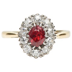 Antique, Edwardian, 18 Carat Gold, Ruby and Diamond Cluster Engagement Ring