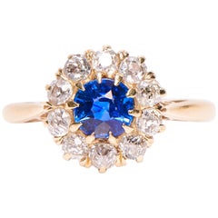 Antique, Edwardian, 18 Carat Gold Sapphire and Diamond Engagement Ring