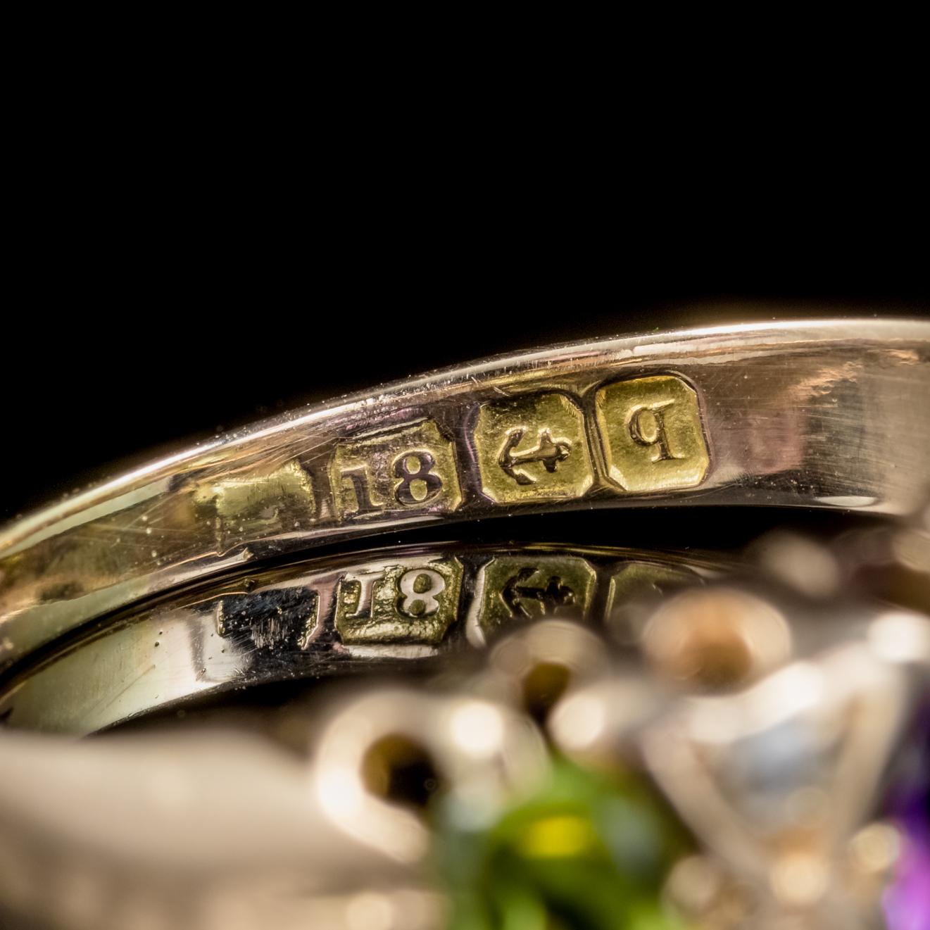 Antique Edwardian 18 Carat Gold Suffragette Ring Dated Birmingham 1915 1