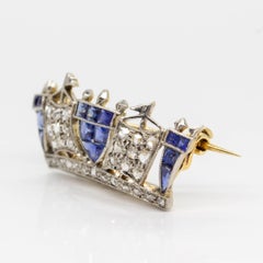 Antique Edwardian 18 Karat Gold and Platinum Diamonds and Sapphires Brooch