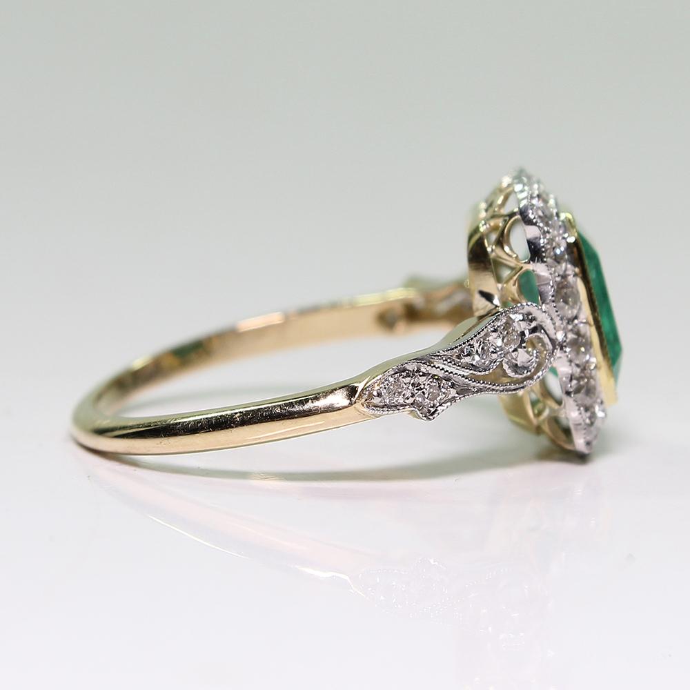 Old Mine Cut Antique Edwardian 18 Karat Gold 1.69 Carat Emerald and Diamond Ring