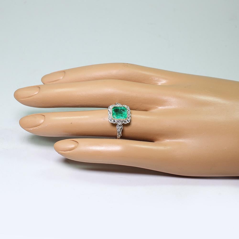 Antique Edwardian 18 Karat Gold 1.69 Carat Emerald and Diamond Ring 2