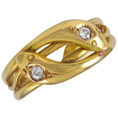 Antique Edwardian 18 Karat Gold and Diamond Double Headed Snake Ring