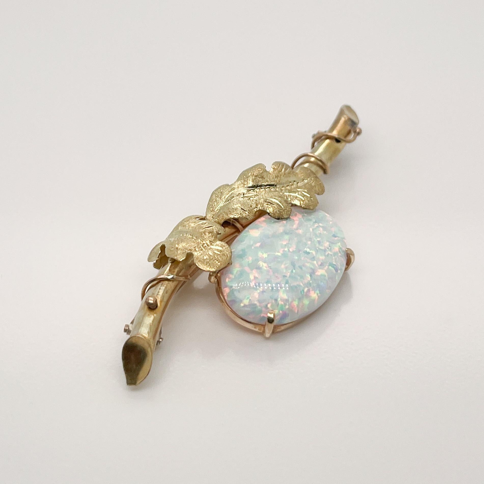 Edwardian Style 18 Karat Gold Brooch or Pin with a Opal Cabochon In Good Condition For Sale In Philadelphia, PA