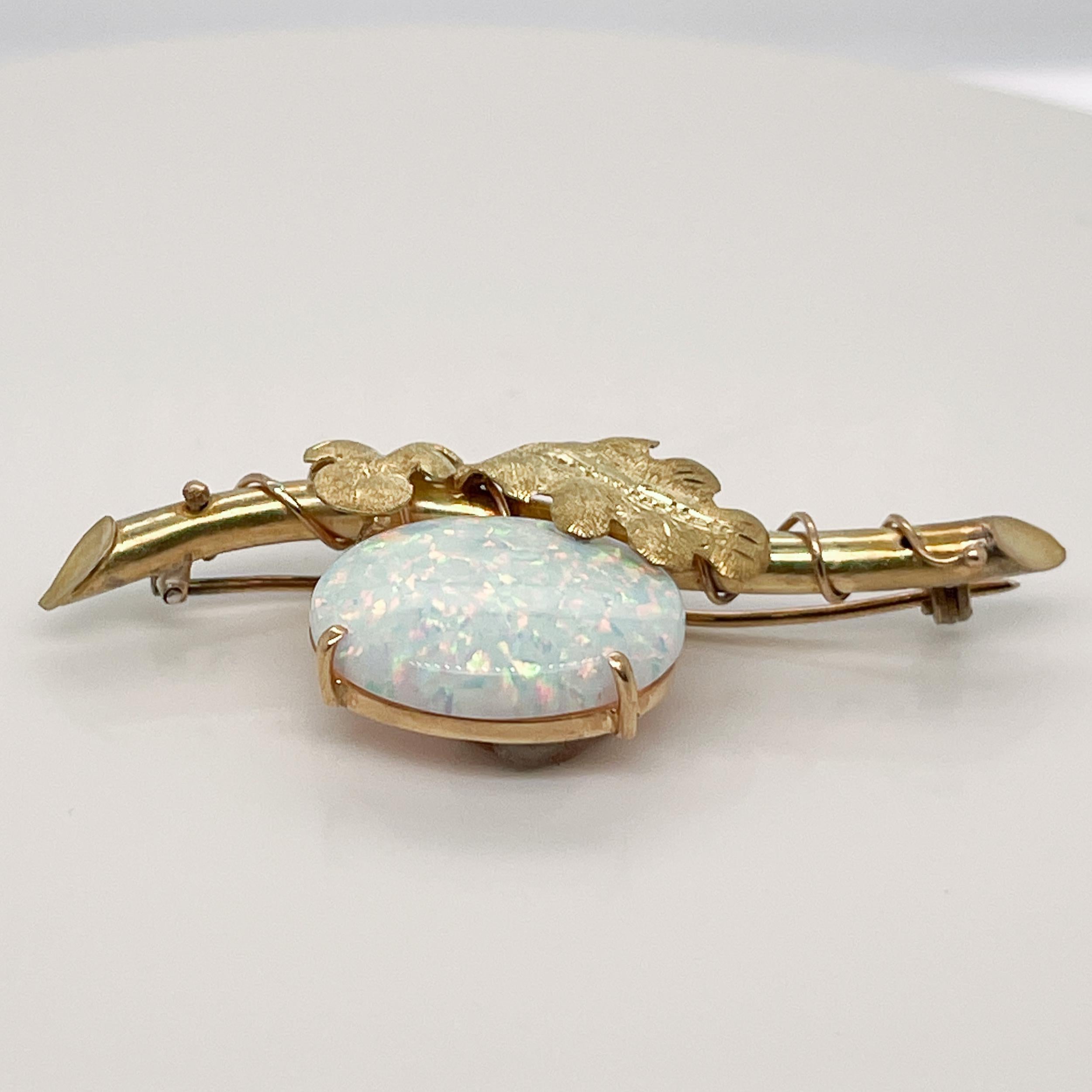 Women's or Men's Edwardian Style 18 Karat Gold Brooch or Pin with a Opal Cabochon For Sale