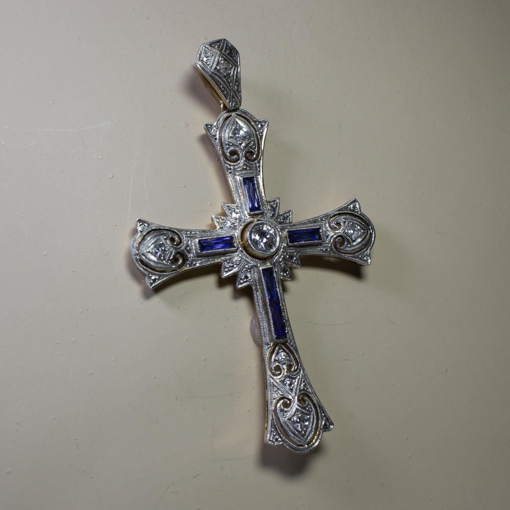 Antique Edwardian 18 Karat Gold Diamond Cross 1