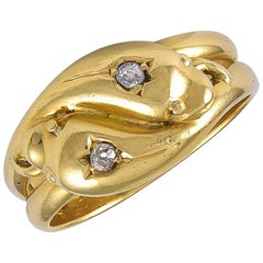 Antique Edwardian 18 Karat Gold Double Head Snake Ring