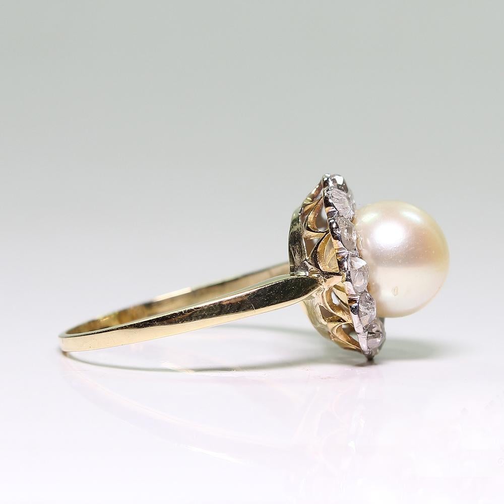 Rose Cut Antique Edwardian 18 Karat Gold Pearl and Diamond Ring