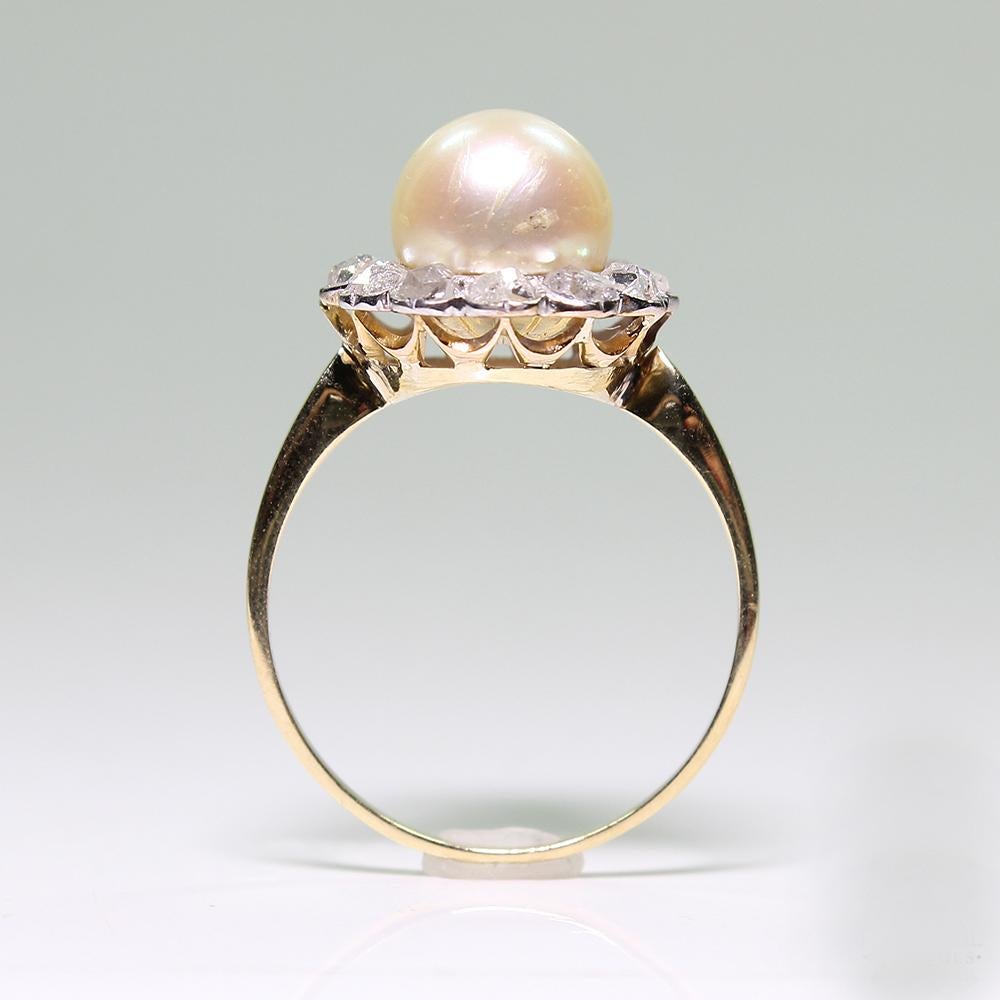 Antique Edwardian 18 Karat Gold Pearl and Diamond Ring 1