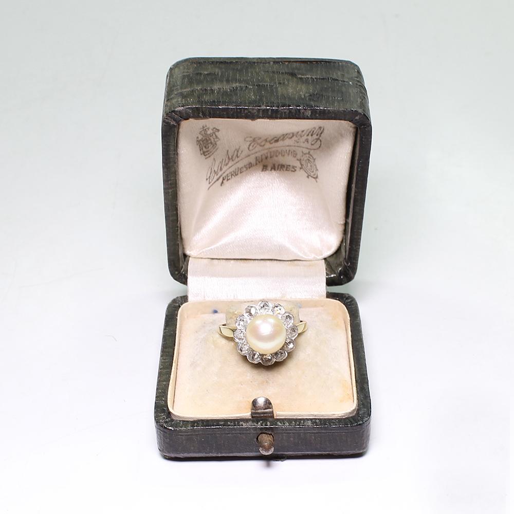 Antique Edwardian 18 Karat Gold Pearl and Diamond Ring 3