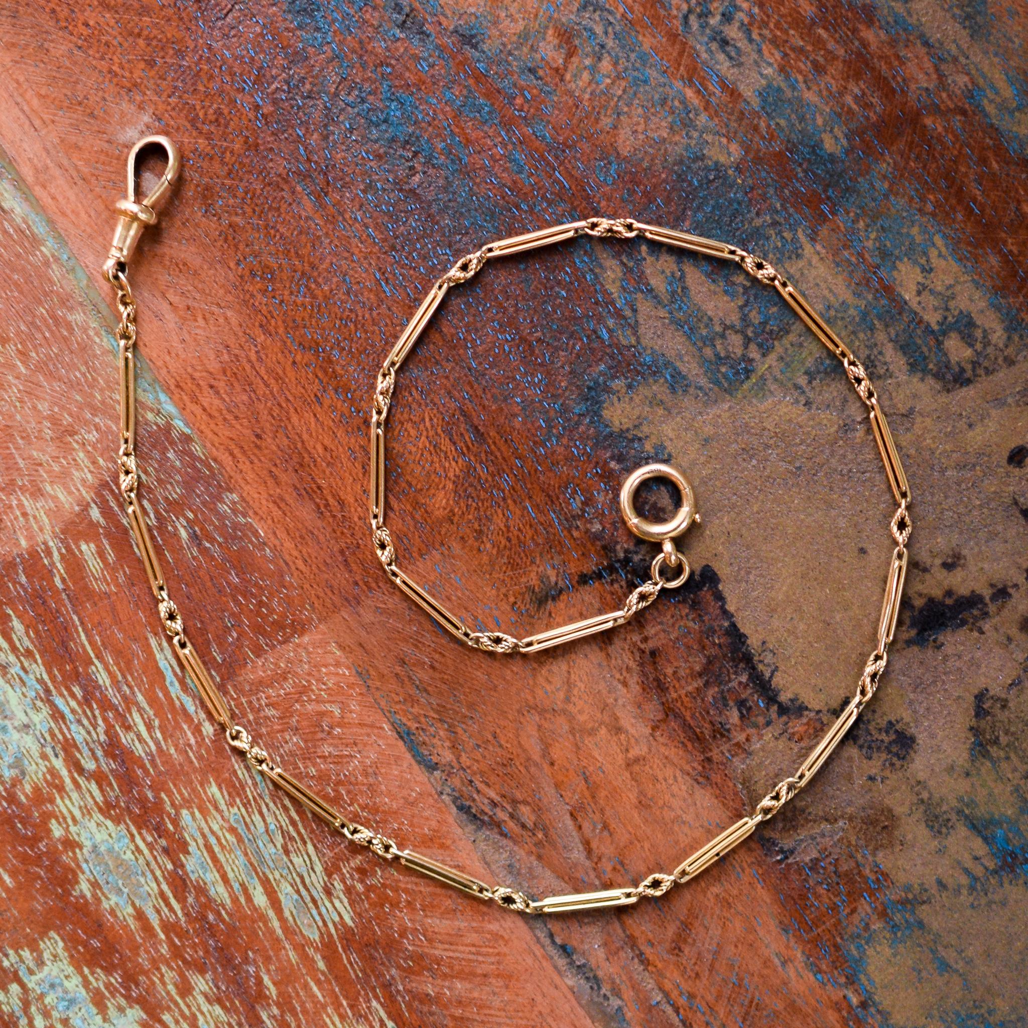 Women's or Men's Antique Edwardian 18 Karat Gold Trombone Link Chain