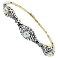 Antique Edwardian 18 Karat Natural Pearl and Diamond Bracelet