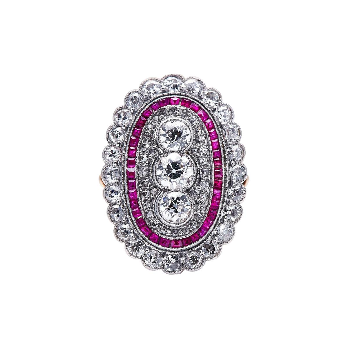 Antique, Edwardian, 18ct Gold and Platinum, Ruby and Diamond Ring