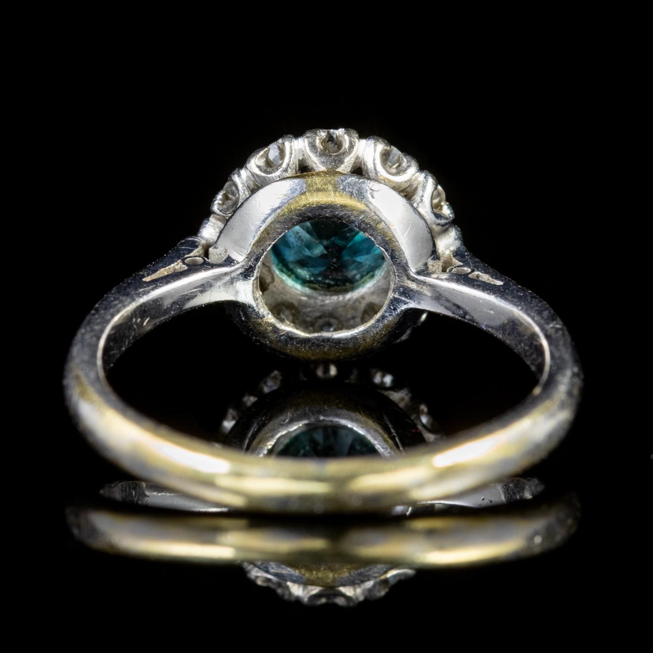 Antique Edwardian 18 Carat Gold circa 1915 Blue Zircon Diamond Ring In Good Condition In Lancaster, Lancashire