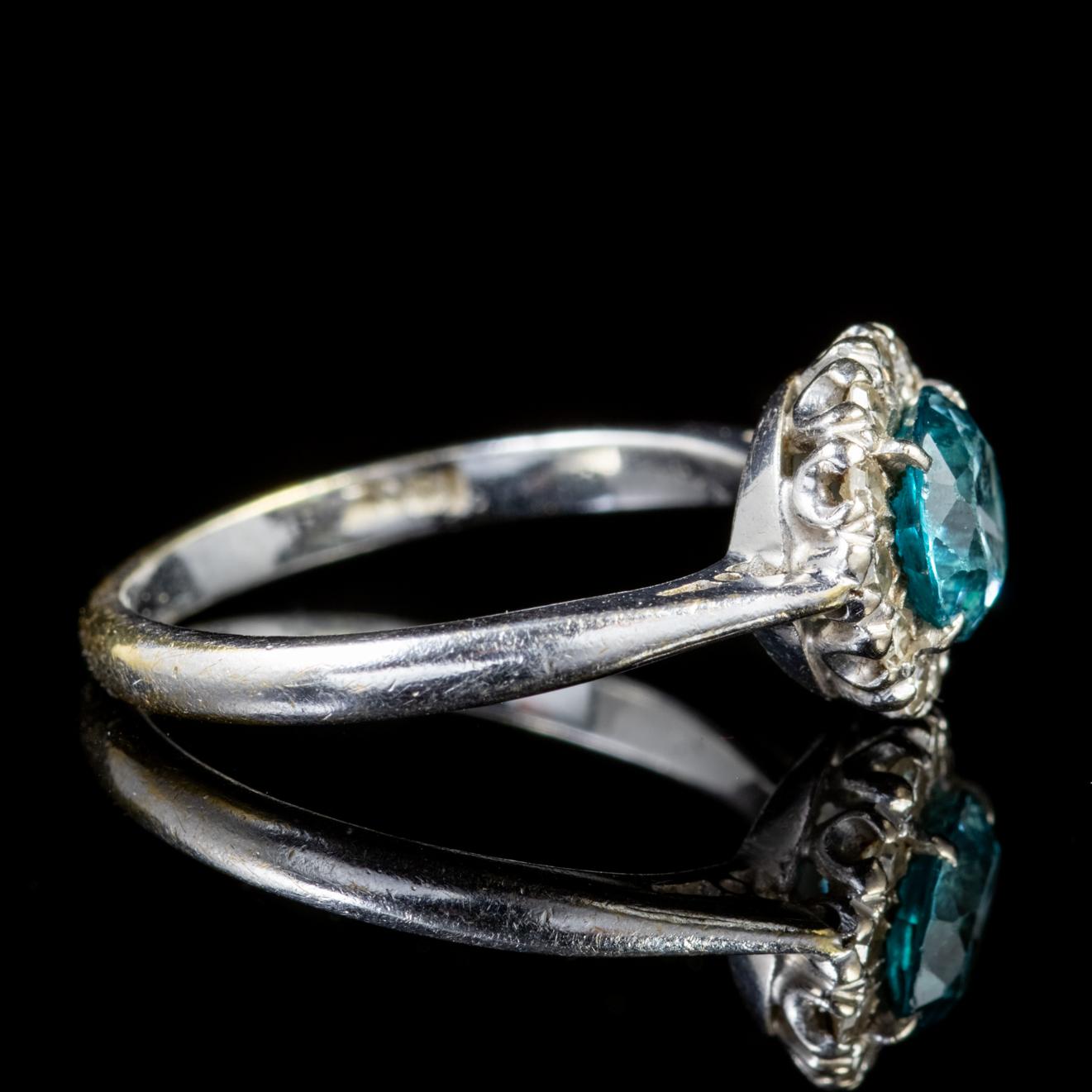 Women's Antique Edwardian 18 Carat Gold circa 1915 Blue Zircon Diamond Ring