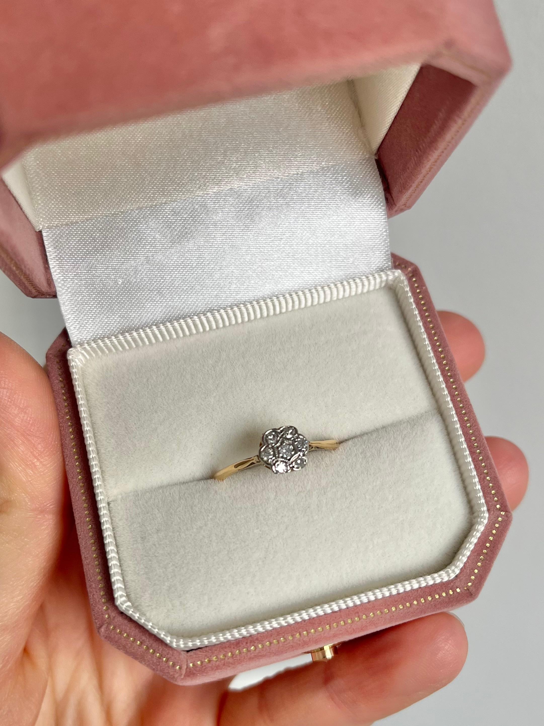 Antiker Edwardian 18ct Gold Diamant Gänseblümchen Ring Damen