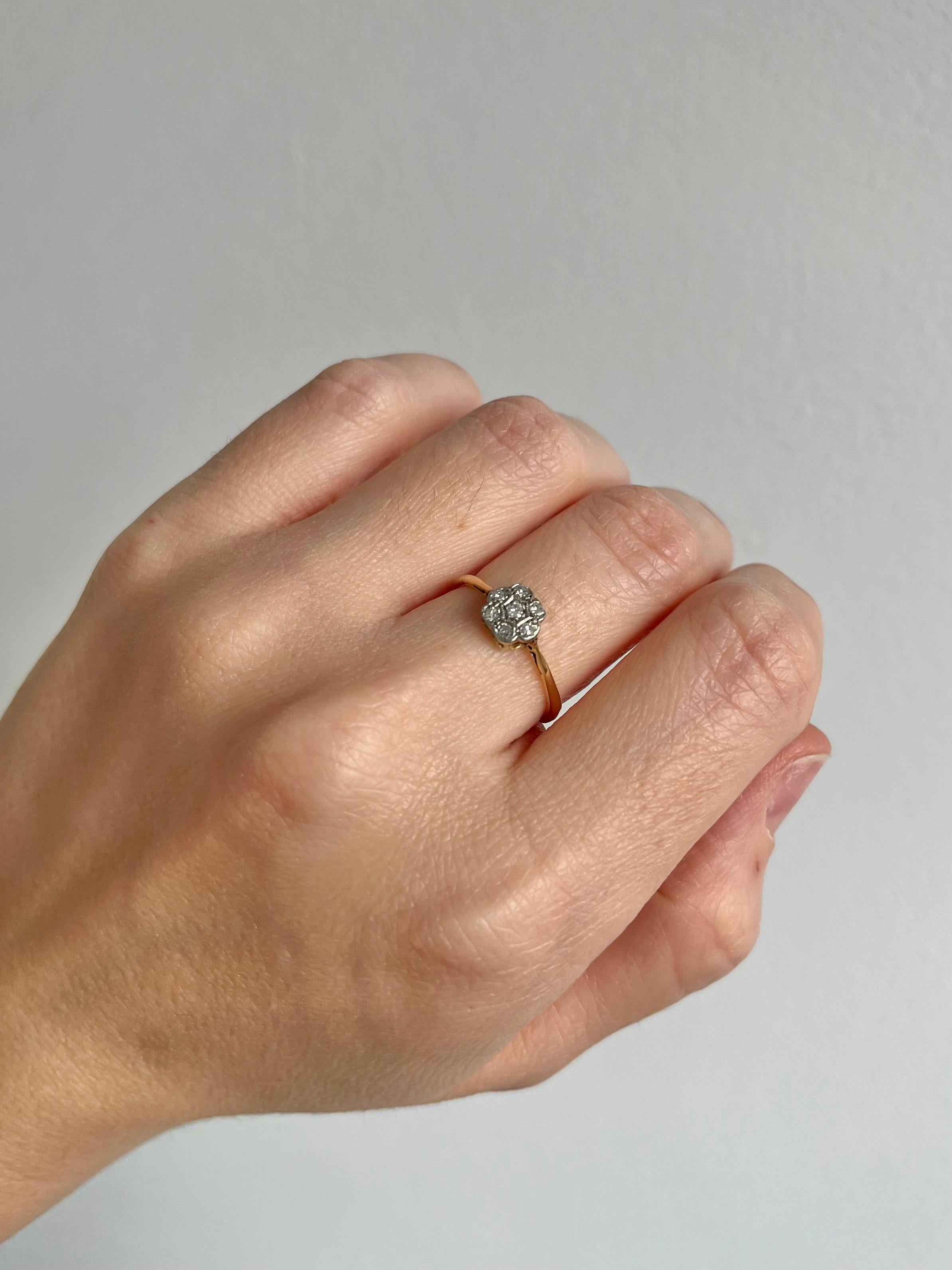 Antiker Edwardian 18ct Gold Diamant Gänseblümchen Ring 1