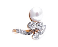 Antique, Edwardian, 18 Carat Gold, French, Natural Pearl and Diamond Tiara Ring