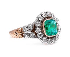 Antique, Edwardian, 18 Carat Gold, Garland Style, Emerald and Diamond Ring