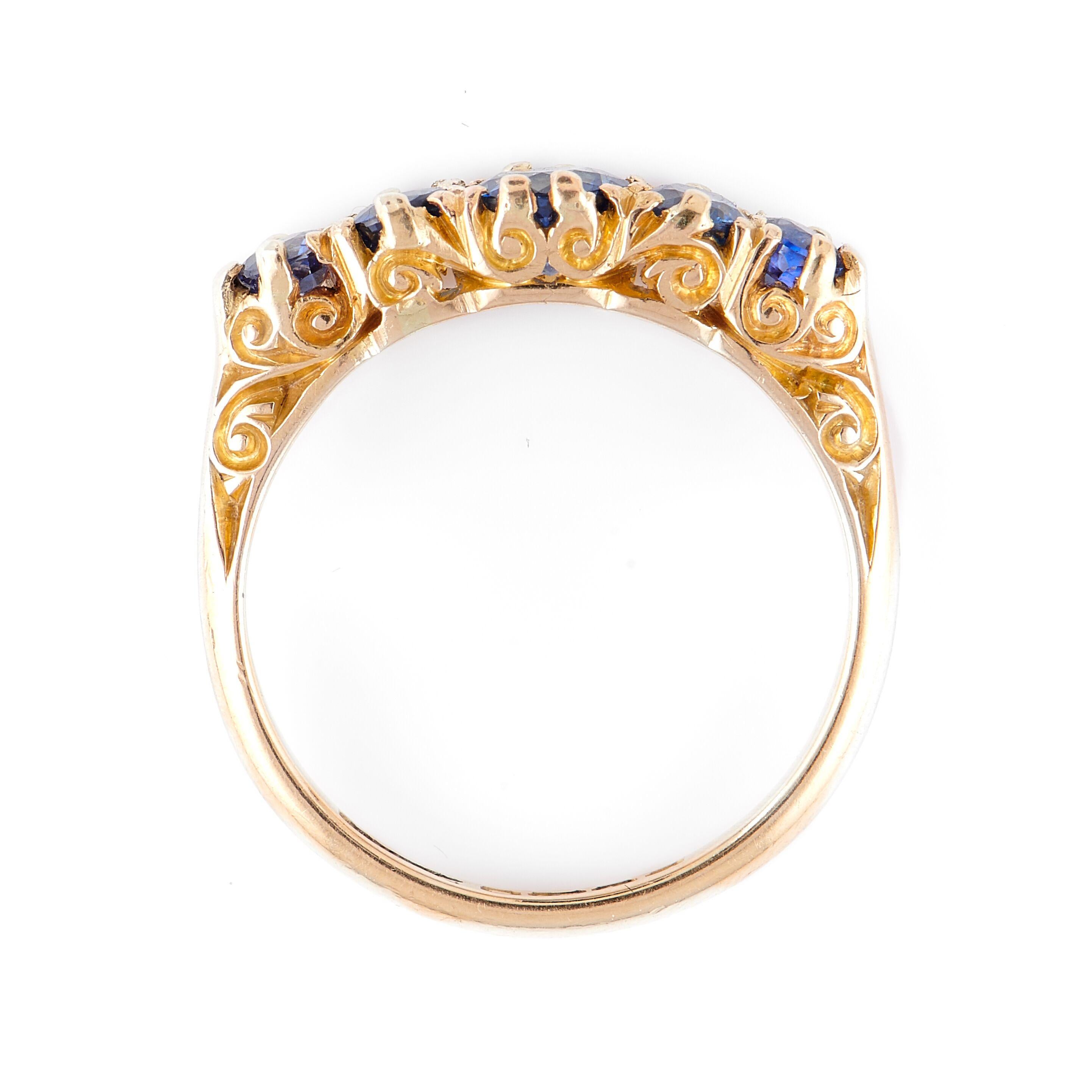 Women's Antique Edwardian, 18 Carat Gold, Natural Ceylon Sapphire Five-Stone Ring