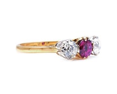 Antique, Edwardian, 18ct Gold, Platinum, Ruby and Diamond Three-Stone Ring