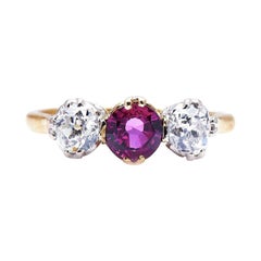 Antique, Edwardian, 18ct Gold, Platinum, Ruby and Diamond Three-Stone Ring