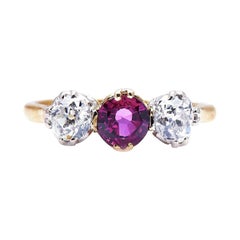 Antique, Edwardian, 18ct Gold, Platinum, Ruby and Diamond Three-Stone Ring