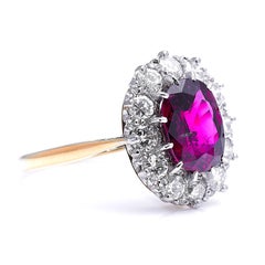 Antique, Edwardian, 18 Carat Gold, Rare 3 Carat Ruby and Diamond Cluster Ring